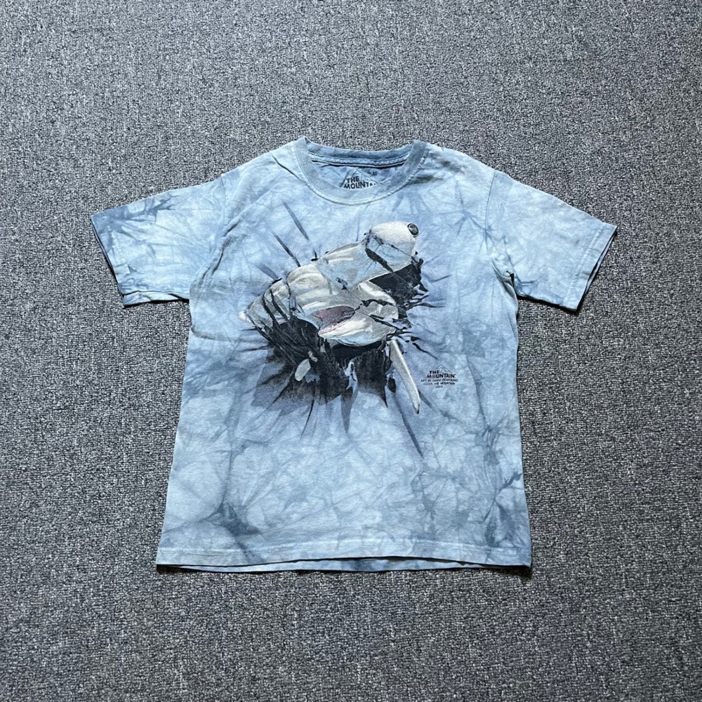 The Mountain Shark Graphic T-Shirt Kids Medium Blue Tie Dye David Penfound 2015